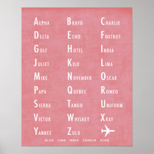 Fonetisch alfabet aangepaste naam pioenroze poster