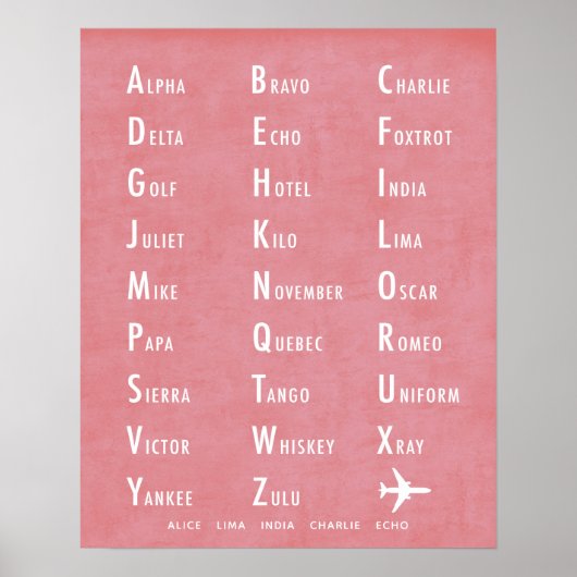 Fonetisch alfabet aangepaste naam pioenroze poster (Voorkant)