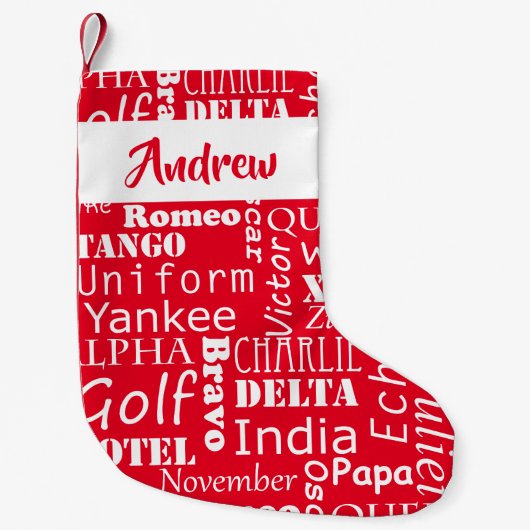 Fonetisch Alfabet Feestelijk Rood en Wit Kleine Kerstsok (Voorkant)