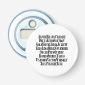 FONETISCHE ALFABET/CODE-WOORDEN BUTTON FLESOPENER (Voorkant)