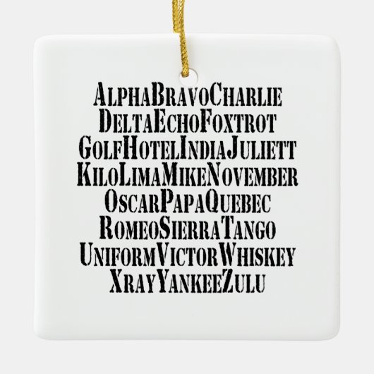 FONETISCHE ALFABET/CODE-WOORDEN KERAMISCH ORNAMENT (Voorkant)