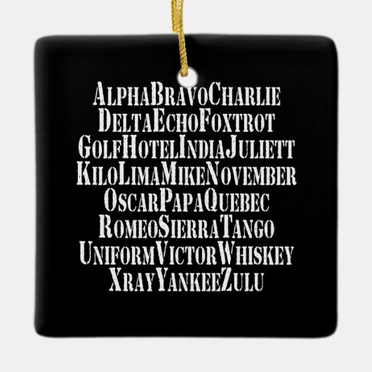 FONETISCHE ALFABET/CODE-WOORDEN KERAMISCH ORNAMENT (Voorkant)