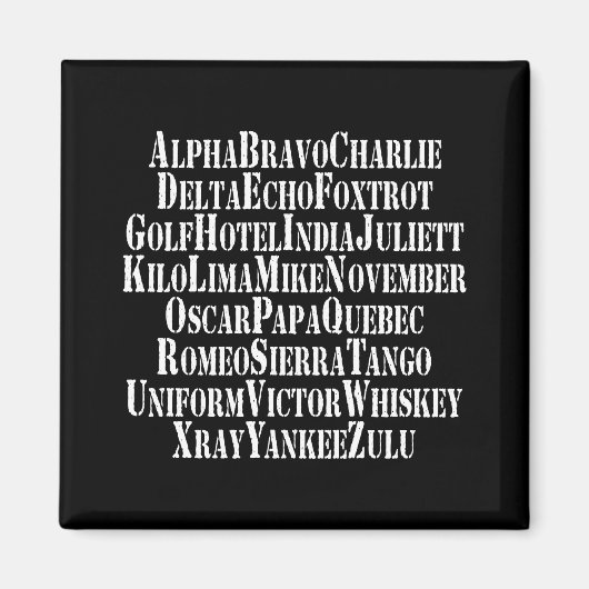 FONETISCHE ALFABET/CODE-WOORDEN MAGNEET (Voorkant)