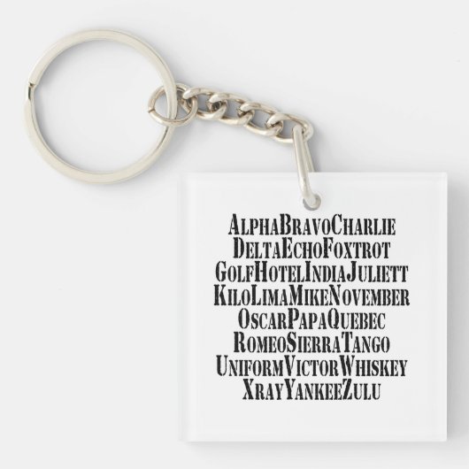 FONETISCHE ALFABET/CODE-WOORDEN SLEUTELHANGER (Voorkant)