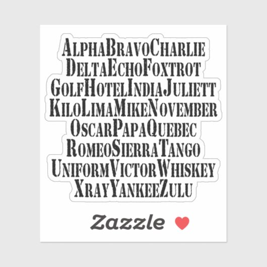 FONETISCHE ALFABET/CODE-WOORDEN STICKER (Vel)