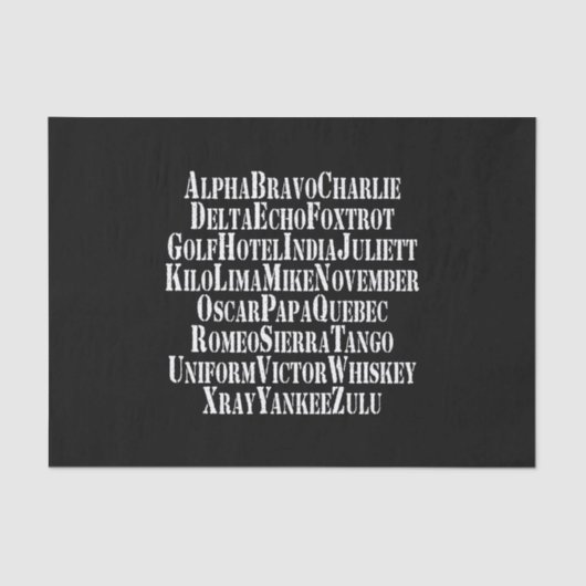 FONETISCHE ALFABET/CODE-WOORDEN TISSUEPAPIER (Voorkant)