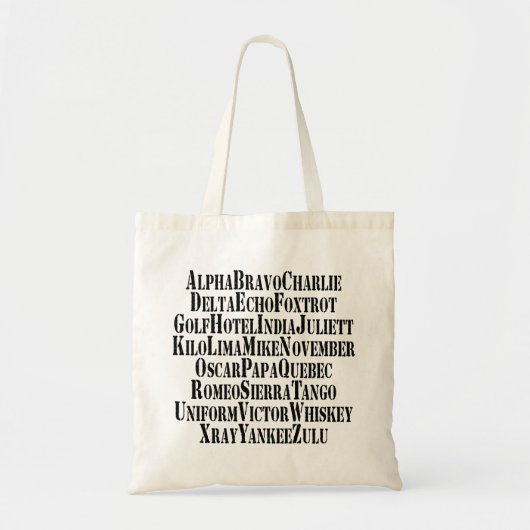 FONETISCHE ALFABET/CODE-WOORDEN TOTE BAG (Voorkant)