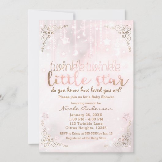 Fonkel klein Ster Roze Goud Glans Baby Shower Kaart (Voorkant)