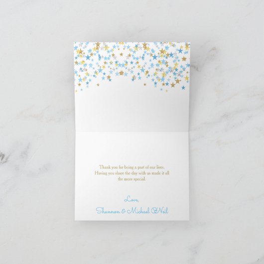 Fonkel Weinig Ster dank u Blauw Goud Bedankkaart (Binnen)
