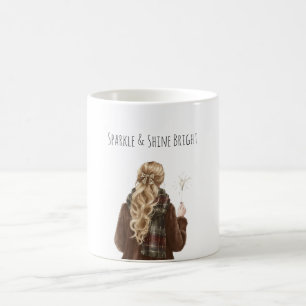 Fonkelen Blond Haar Meisje Kerstmis Nieuwjaar Koffiemok