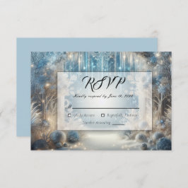 Fonkelend besneeuwd bos bruiloft RSVP kaartje