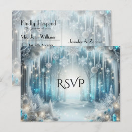 Fonkelend Besneeuwd Bos Bruiloft RSVP Uitnodiging Briefkaart