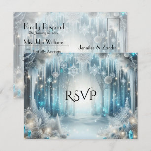 Fonkelend Besneeuwd Bos Bruiloft RSVP Uitnodiging Briefkaart