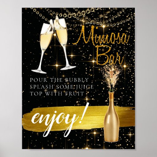 Fonkelend Elegante Bruiloft Brunch Mimosa Bar Bord Poster (Voorkant)