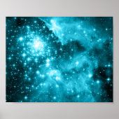 Fonkelende Aqua en Teal Hemelse Sterren Poster (Voorkant)