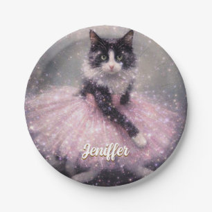 Fonkelende Ballerina Kat in Roze Tutu Papieren Bordje