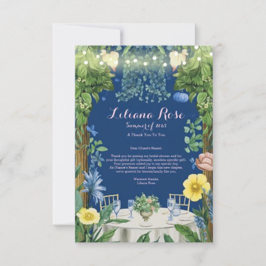 Fonkelende Blauwe Bloementuin Bruidsdouche Bedankkaart (Voorkant)