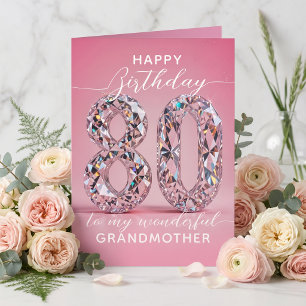 Fonkelende Glamoureuze Roze Diamant 80e Verjaardag Kaart