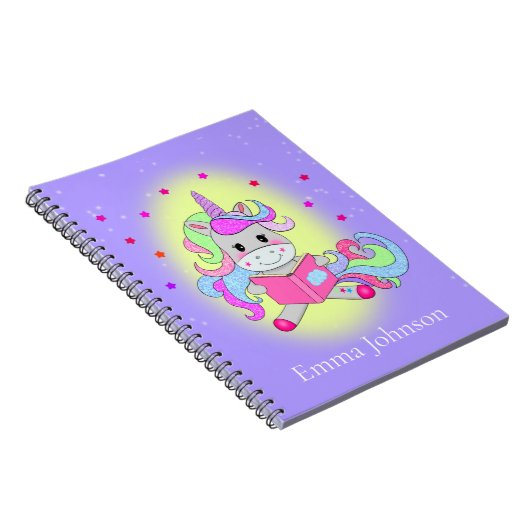 Fonkelende Glitter Eenhoorn Leest Haar Boek  Notitieboek (Rechterzijde)