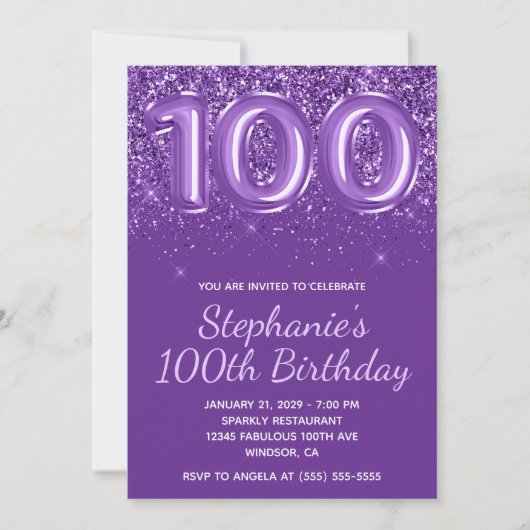 Fonkelende Glitterige Koninklijke Paarse 100 Verja Kaart (Voorkant)