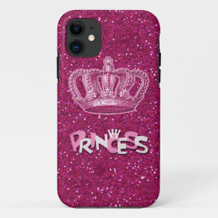 Fonkelende Heet Roze Prinses Glitter & Antieke Kro iPhone 11 Hoesje