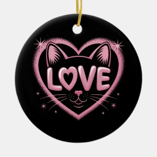 Fonkelende Kattenliefde Keramisch Ornament (Voorkant)