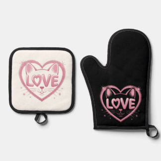 Fonkelende Kattenliefde Ovenwant & Pannenlap Set