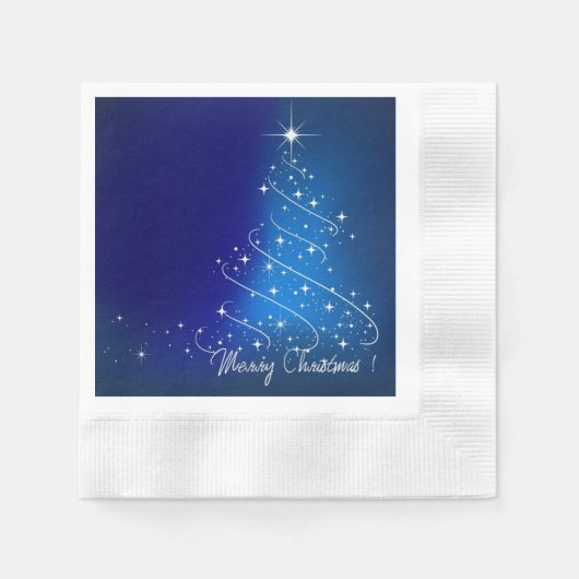 Fonkelende Kerstboom, Blauw, Feest Servetten (Voorkant)