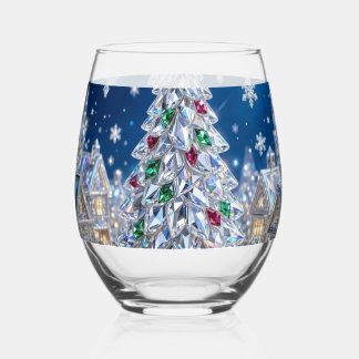 Fonkelende Kristallen Kerstboom Winterdorp Wijnglas Zonder Voet