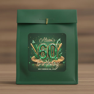 Fonkelende Luxe Smaragdgroene Gouden 60e Verjaarda Vierkante Sticker