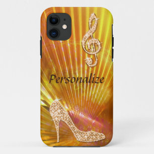 Fonkelende oranje muzieknoot en stiletto-hak iPhone 11 hoesje