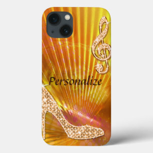Fonkelende oranje muzieknoot en stiletto-hak iPhone 13 hoesje