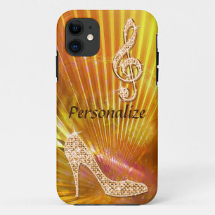 Fonkelende oranje muzieknoot en stiletto-hak Case-Mate iPhone case
