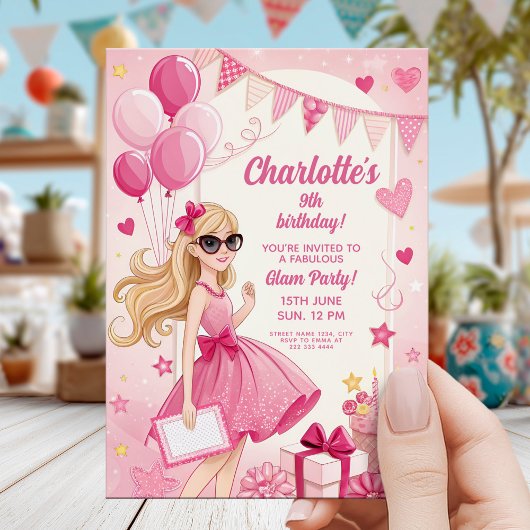 Fonkelende Roze Glam Verjaardagsfeestje Kaart