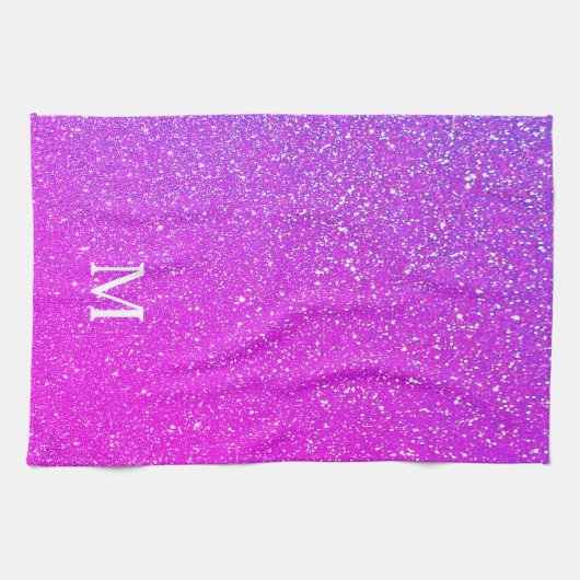 Fonkelende Roze Glitter Ombre Initiaal Monogram Cu Theedoek (Horizontaal)