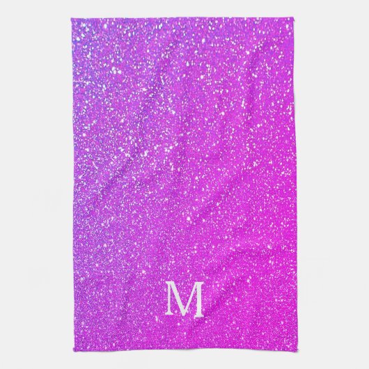 Fonkelende Roze Glitter Ombre Initiaal Monogram Cu Theedoek (Verticaal)