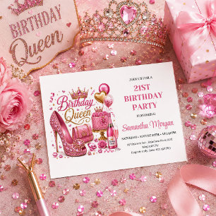 Fonkelende Roze Gouden Confetti Verjaardag Koningi Kaart