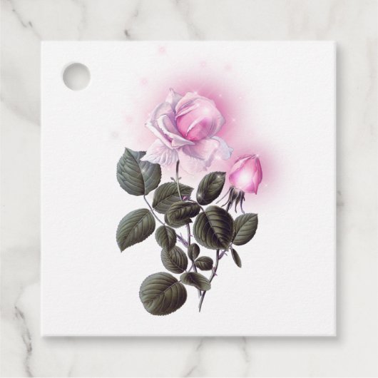 Fonkelende Roze Roos Bedankjes Labels (Voorkant)