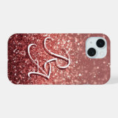 Fonkelende Roze Roos Glitter met Aangepaste Initia iPhone 15 Case (Achterkant horizontaal)
