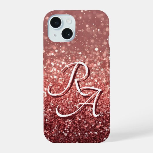 Fonkelende Roze Roos Glitter met Aangepaste Initia iPhone 15 Case (Achterkant)