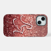 Fonkelende Roze Roos Glitter met Aangepaste Initia iPhone 15 Case (Achterkant horizontaal)