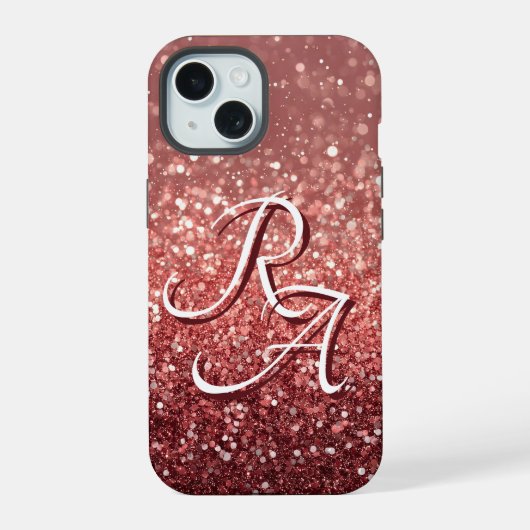 Fonkelende Roze Roos Glitter met Aangepaste Initia iPhone 15 Case (Achterkant)