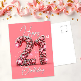 Fonkelende Roze & Zilveren Edelsteen 21e Verjaarda Briefkaart