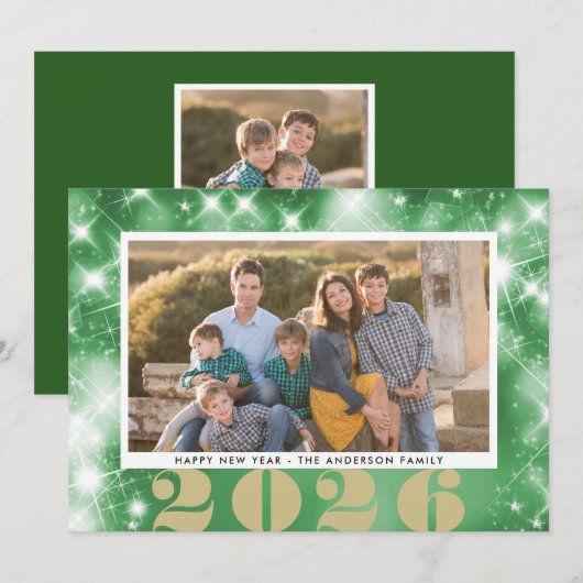 Fonkelende Sterren | Gelukkig Nieuwjaar 2 Foto Feestdagenkaart (Voorkant / Achterkant)