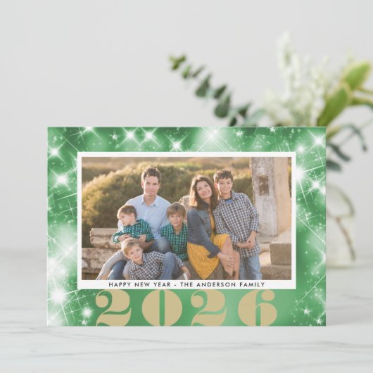 Fonkelende Sterren | Gelukkig Nieuwjaar 2 Foto Feestdagenkaart (Staand voorkant)