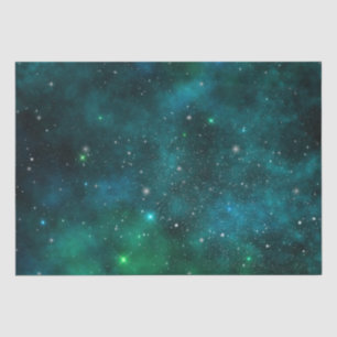 Fonkelende sterren op een diep groene ruimteachter tissuepapier