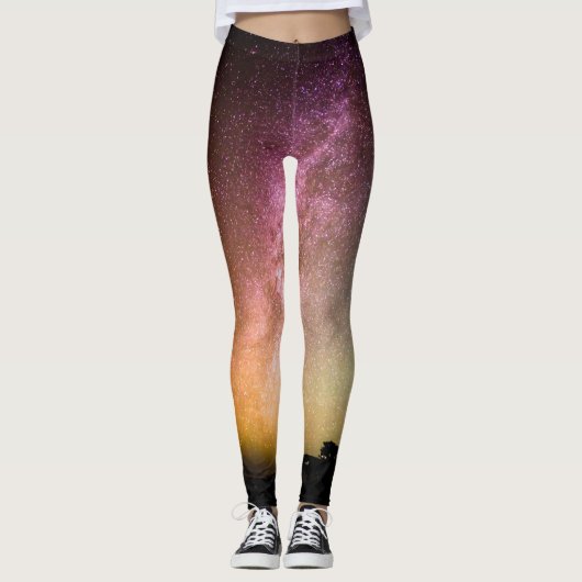 Fonkelende sterren regenboogstelsel leggings (Voorkant)
