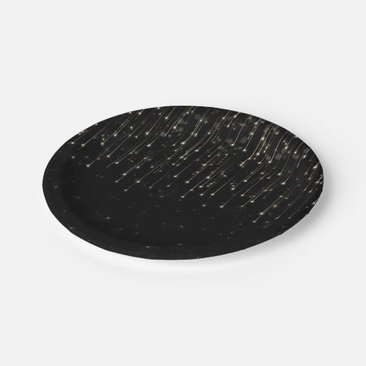 Fonkelende vallende sterren zwart chic verlovingsf papieren bordje (Gekanteld)