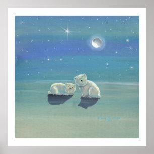 Fonkelende Winter Posterprint van IJsberenwelpen Poster