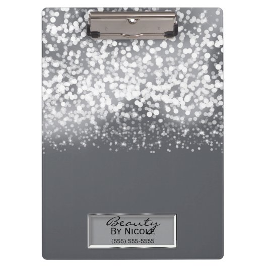 Fonkelende Zilveren Lichtjes Chique Glam Persoonli Klembord (Voorkant)